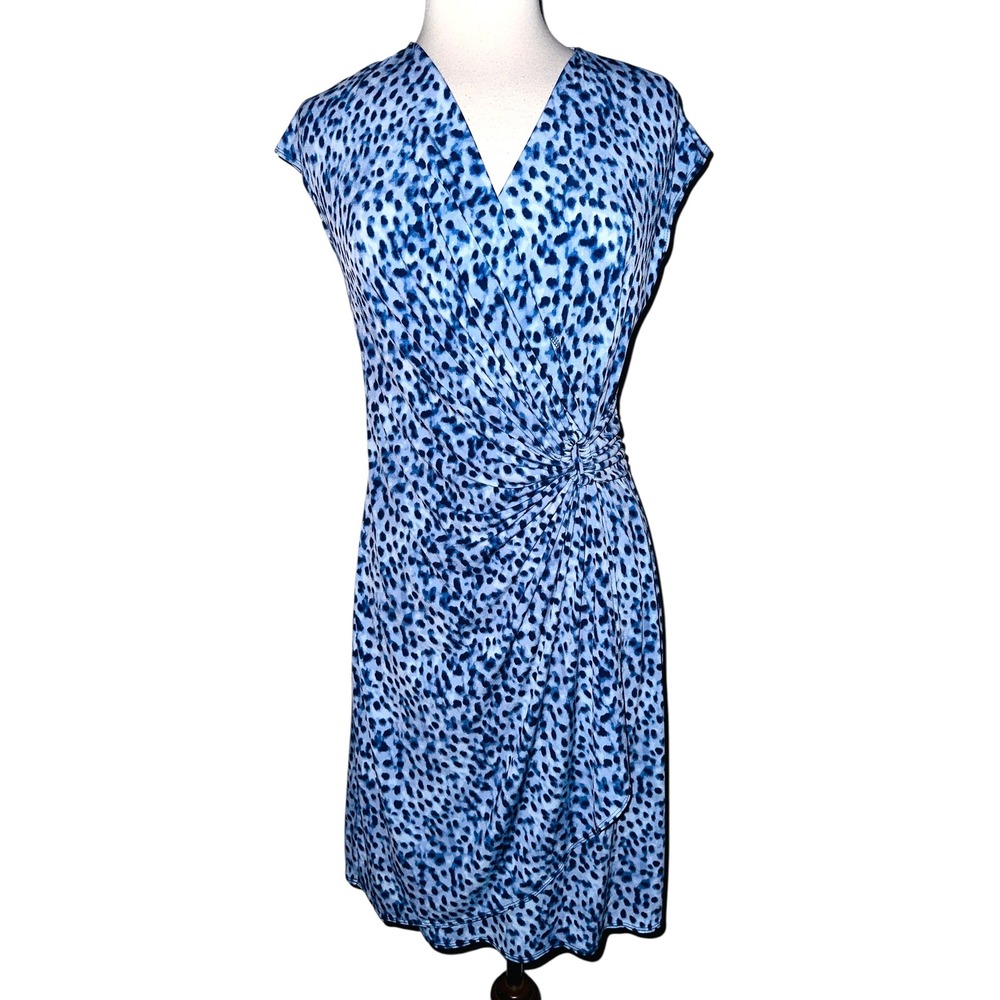 WB5 Tommy Bahama Dress Womens S/P Blue Dot Print Sleeveless Faux Wrap
